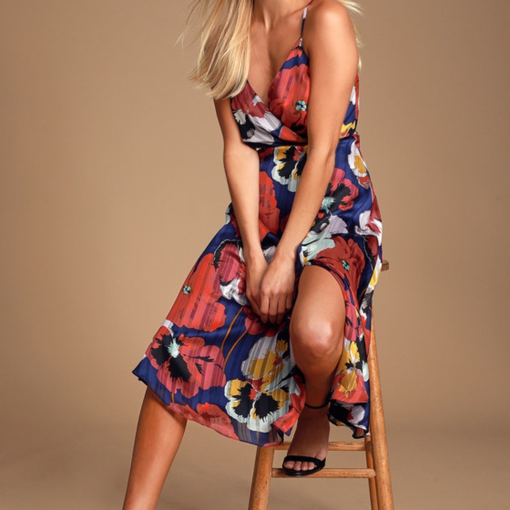 All About Love Royal Blue Floral Print Midi Dress